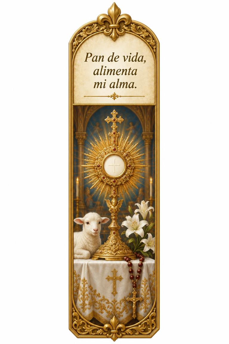 Marcapáginas católico: La Eucaristía, el Cordero de Dios y el Santo Rosario